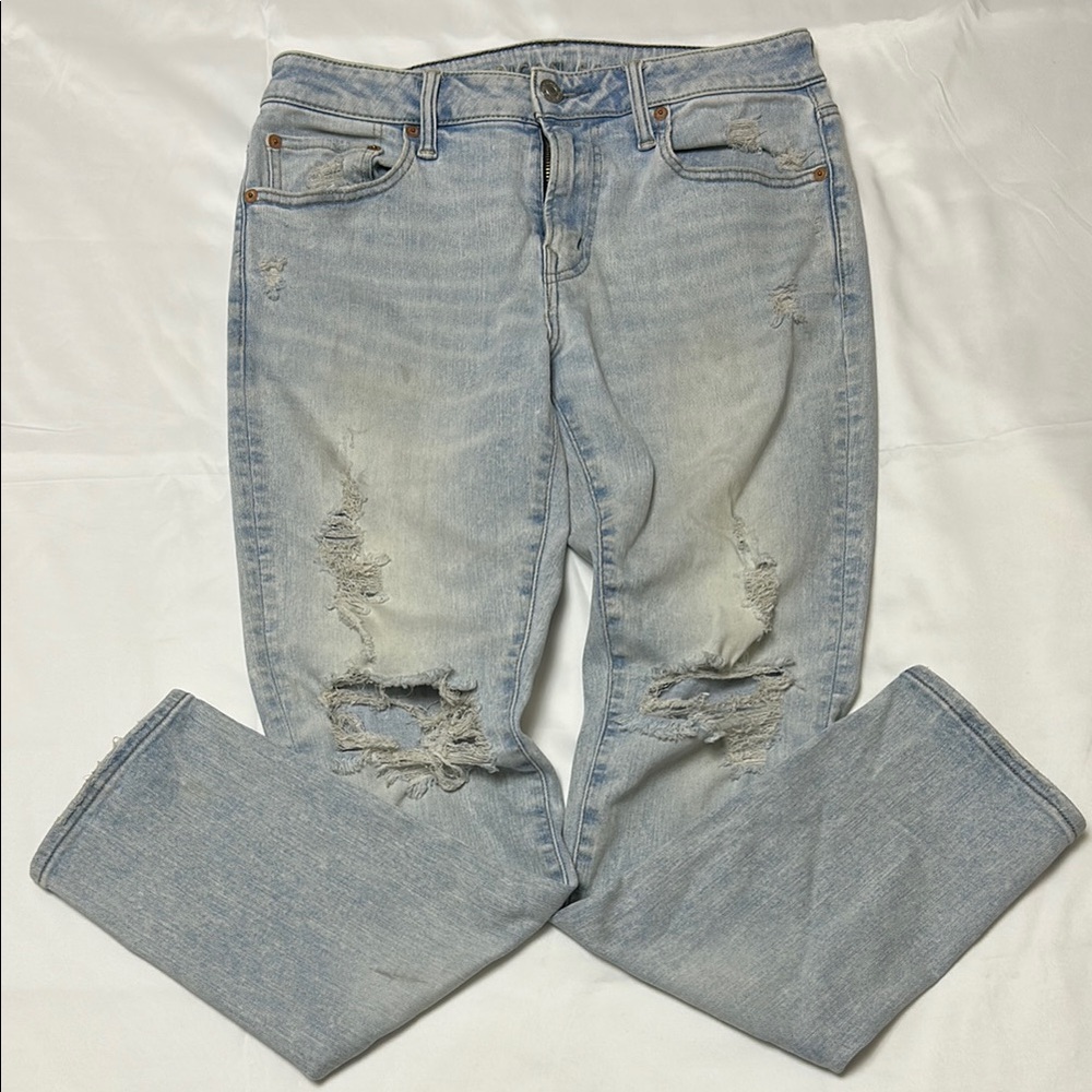 American Eagle Light Blue Airflex 360 Ripped Jeans